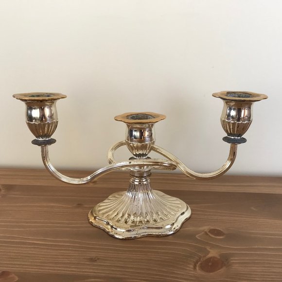 Candelabra 3 Swirl Arm Taper Candle Holder Gold Tone Finish with Brass 6" Tall - Picture 2 of 9
